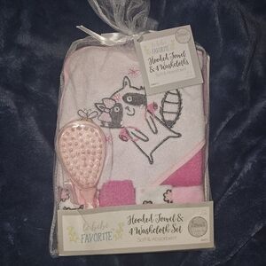 Pink Hooded Towel and Washcloth Set